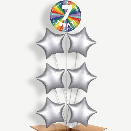 Age 7 7th Birthday Rainbow Helium Balloon Arrangement | Party Save Smile