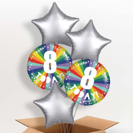 Age 8 8th Birthday Rainbow Helium Balloon in a Box - 5 Balloon | Party Save Smile