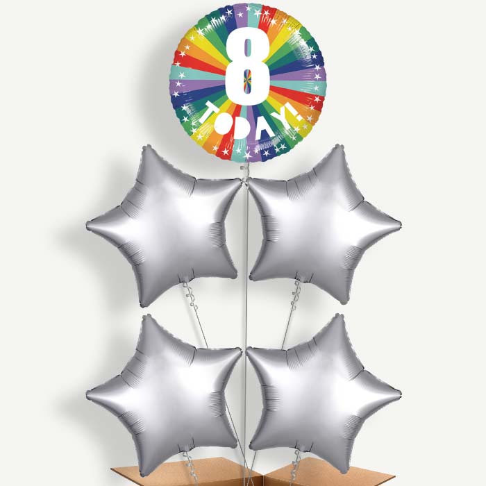 Age 8 8th Birthday Rainbow Helium Cluster Balloons | Party Save Smile
