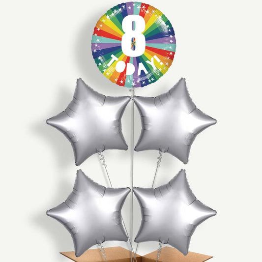 Age 8 8th Birthday Rainbow Helium Cluster Balloons | Party Save Smile