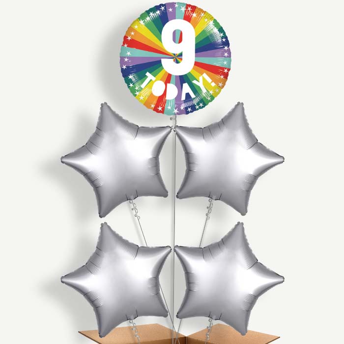 Age 9 9th Birthday Rainbow Helium Cluster Balloons | Party Save Smile