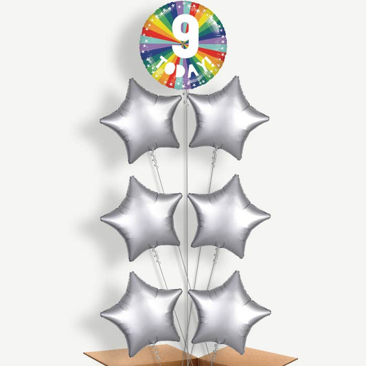 Age 9 9th Birthday Rainbow Helium Balloon Arrangement | Party Save Smile