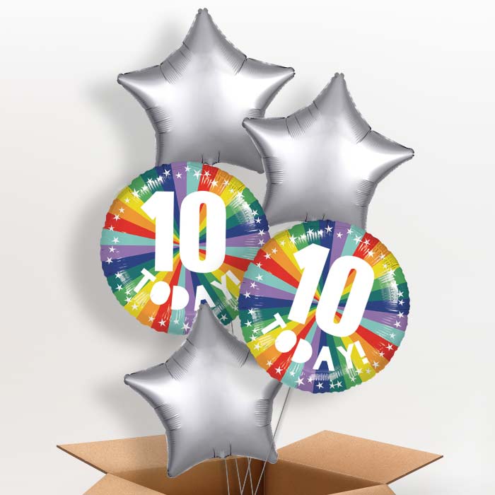 Age 10 10th Birthday Rainbow Helium Balloon in a Box - 5 Balloon | Party Save Smile