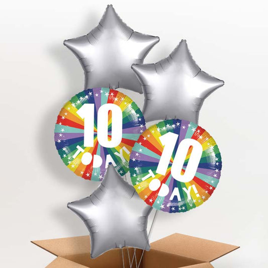 Age 10 10th Birthday Rainbow Helium Balloon in a Box - 5 Balloon | Party Save Smile