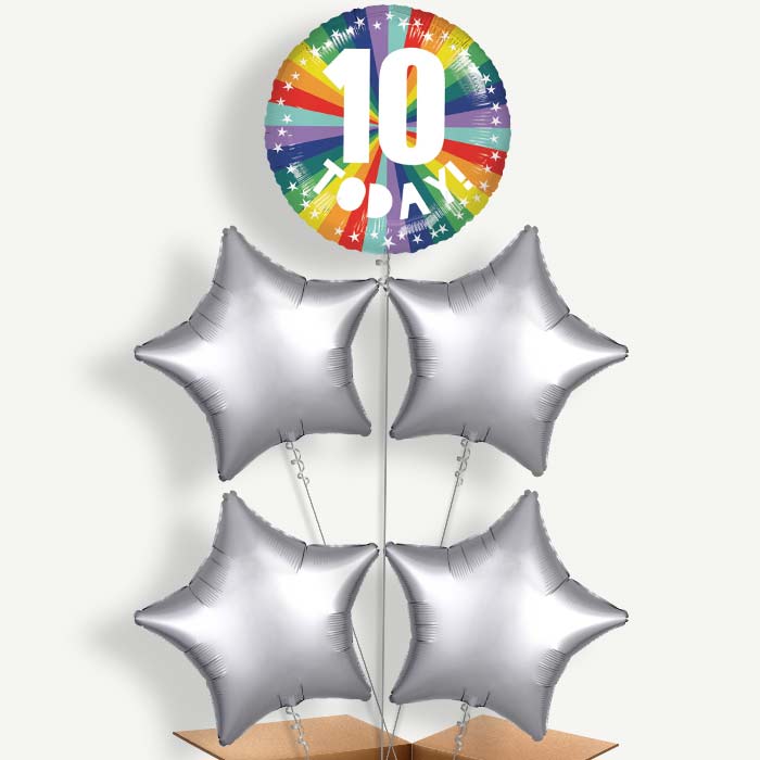 Age 10 10th Birthday Rainbow Helium Cluster Balloons | Party Save Smile