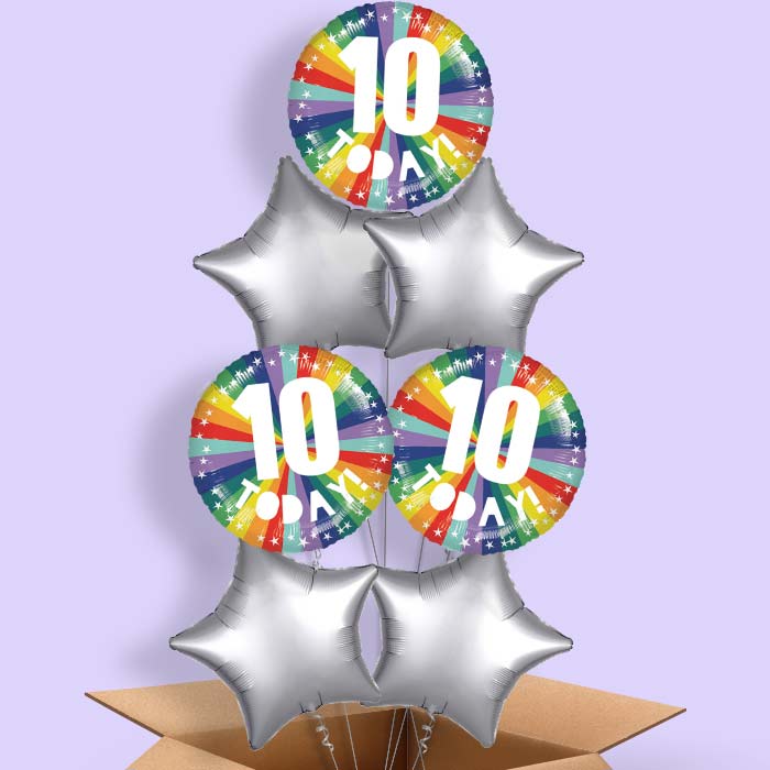Age 10 10th Birthday Rainbow Helium Balloon in a Box - 7 Balloon | Party Save Smile