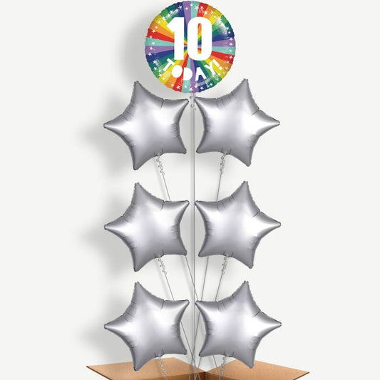 Age 10 10th Birthday Rainbow Helium Balloon Arrangement | Party Save Smile