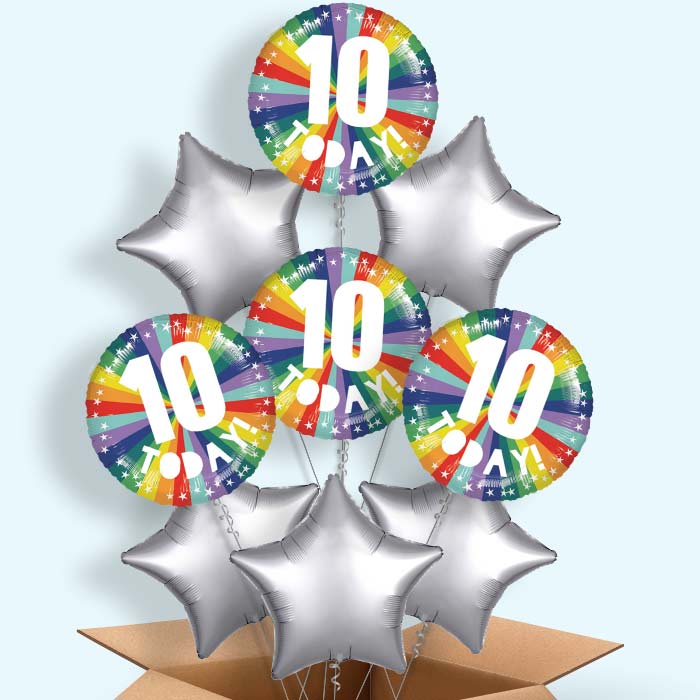 Age 10 10th Birthday Rainbow Helium Balloon in a Box - 9 Balloon | Party Save Smile
