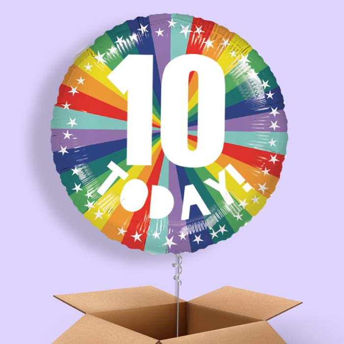 Age 10 10th Birthday Rainbow Helium Balloon in a Box - 1 Balloon | Party Save Smile