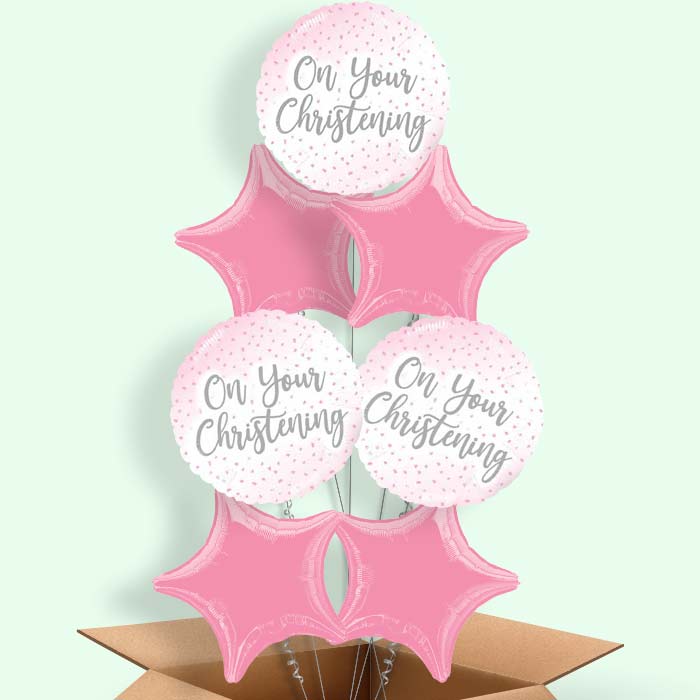 On Your Christening Helium Balloons Pink Confetti in a Box - 7 Balloon | Party Save Smile