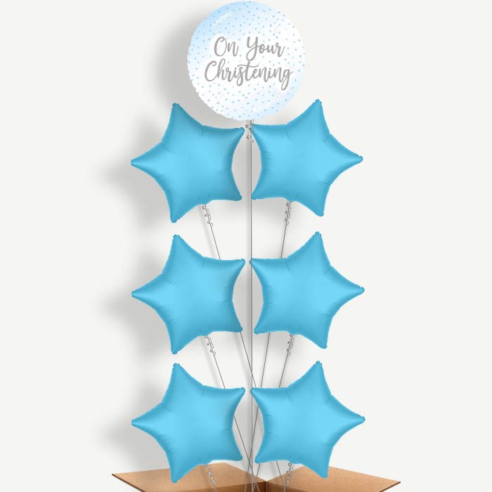 On Your Christenings Blue Confetti Helium Balloon Arrangement | Party Save Smile