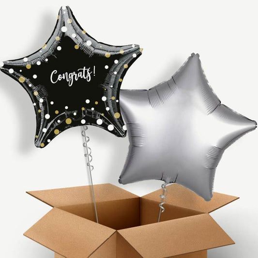 Black Star Dots Congratulations Helium Balloon Two | Party Save Smile