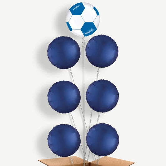 Blue Football Balloon Arrangement Inflated with Helium | Party Save Smile