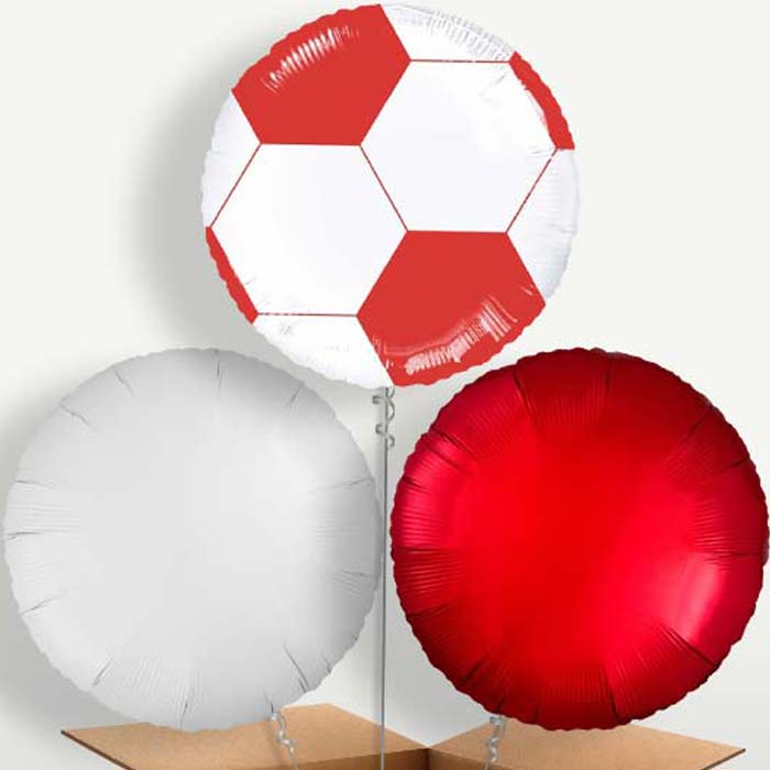 Red Football Trio Balloon Bunch inflated with Helium | Party Save Smile