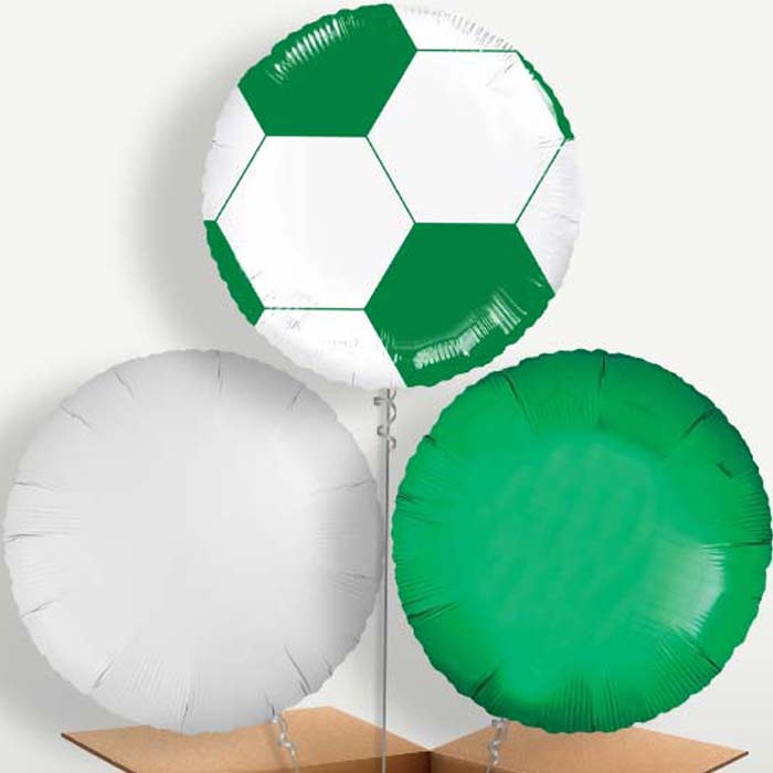 Green Football Trio Balloon Bunch inflated with Helium | Party Save Smile