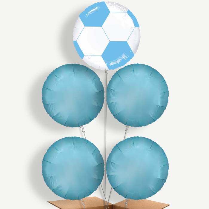 Light Blue Football Balloon Clusters Inflated with Helium | Party Save Smile