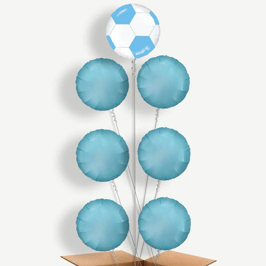 Light Blue Football Balloon Arrangement Inflated with Helium | Party Save Smile