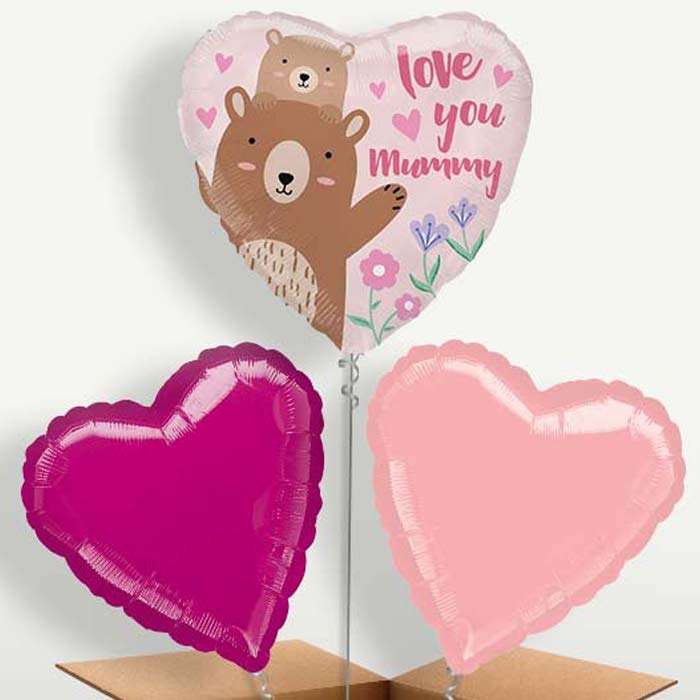 Love you Mummy Bear Balloon Bunches inflated with Helium | Party Save Smile