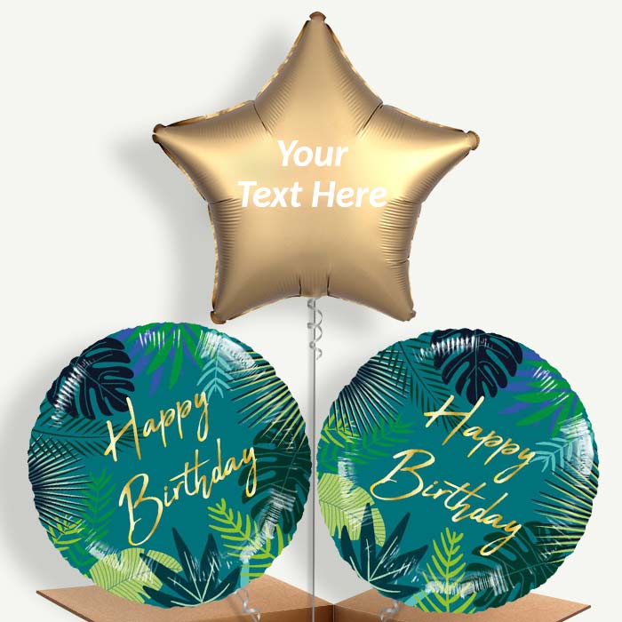 Personalisable Tropical Leaf Birthday Helium Balloons | Party Save Smile