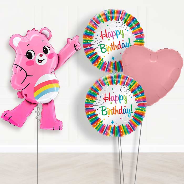 Cheer Bear Care Bear Balloon Bouquet Delivery | Giant Balloon + 2 Themed Balloons + 1 Plain Balloon | Party Save Smile