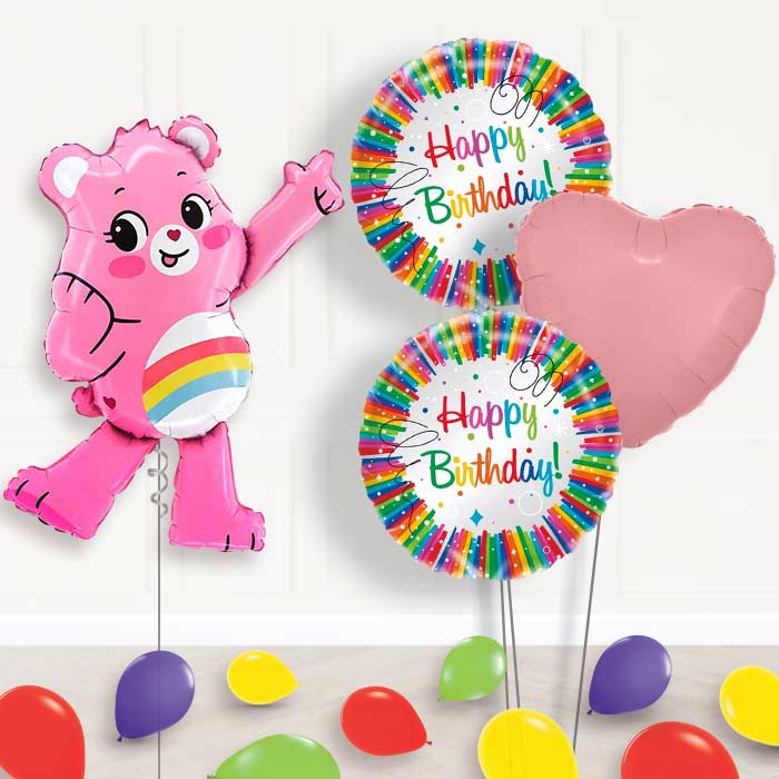 Cheer Bear Care Bear Balloon Bouquet Delivery | Giant Balloon + 2 Themed Balloons + 1 Plain Balloon + Mini Balloons