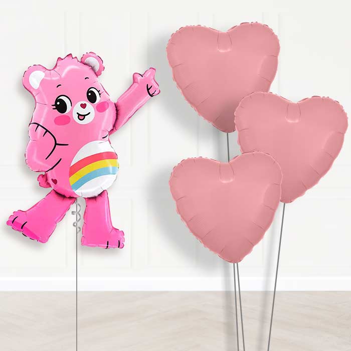 Cheer Bear Care Bear Balloon Bouquet Delivery | Giant Balloon + 3 Plain Balloons | Party Save Smile