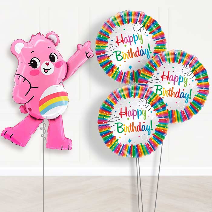 Cheer Bear Care Bear Balloon Bouquet Delivery | Giant Balloon + 3 Themed Balloons | Party Save Smile
