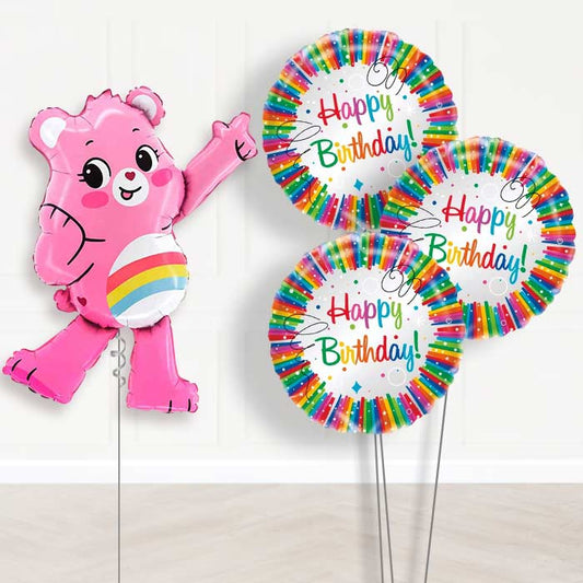 Cheer Bear Care Bear Balloon Bouquet Delivery | Giant Balloon + 3 Themed Balloons | Party Save Smile