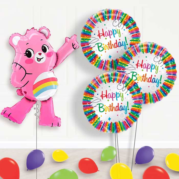Cheer Bear Care Bear Balloon Bouquet Delivery | Giant Balloon + 3 Themed Balloons + Mini Balloons | Party Save Smile