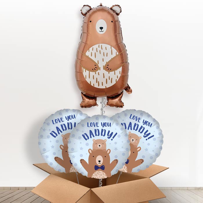 Daddy Bear Helium Balloon in a Box - With 3 Themed Balloons | Party Save Smile