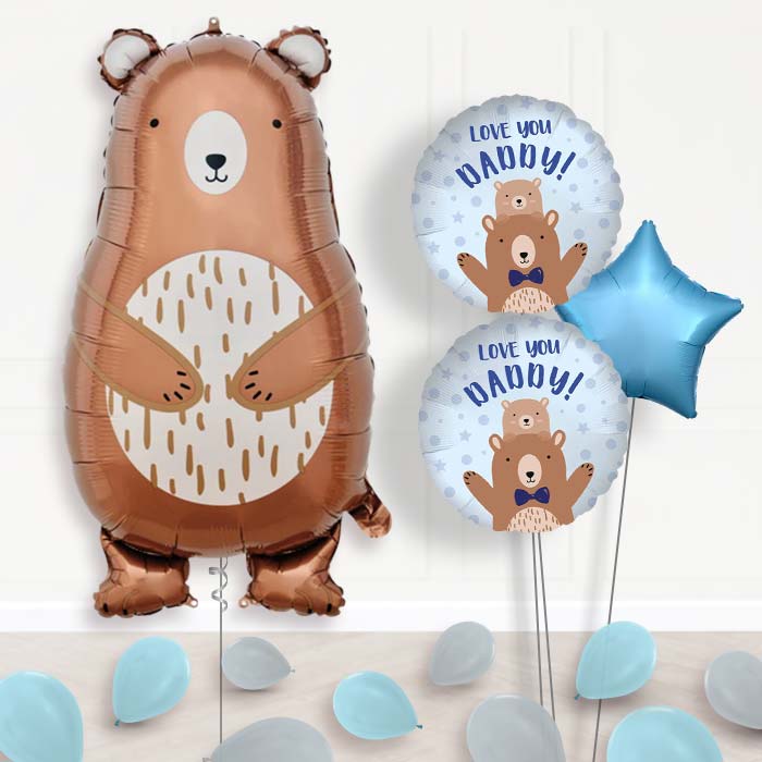 Daddy Bear Balloon Bouquet Delivery-Giant Balloon + 2 Themed Balloons + 1 Plain Balloon + Mini Balloons 