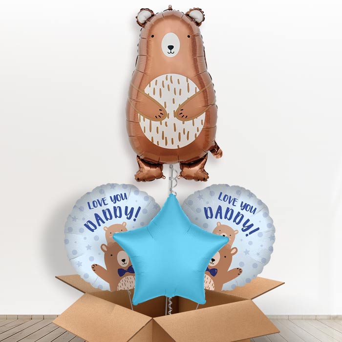 Daddy Bear Helium Balloon in a Box-1 x Giant Balloon and 2 Themed Balloons and 1 Plain Balloon 