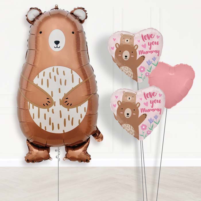 Mummy Bear Balloon Bouquet Delivery-Giant Balloon + 2 Themed Balloons + 1 Plain Balloon 