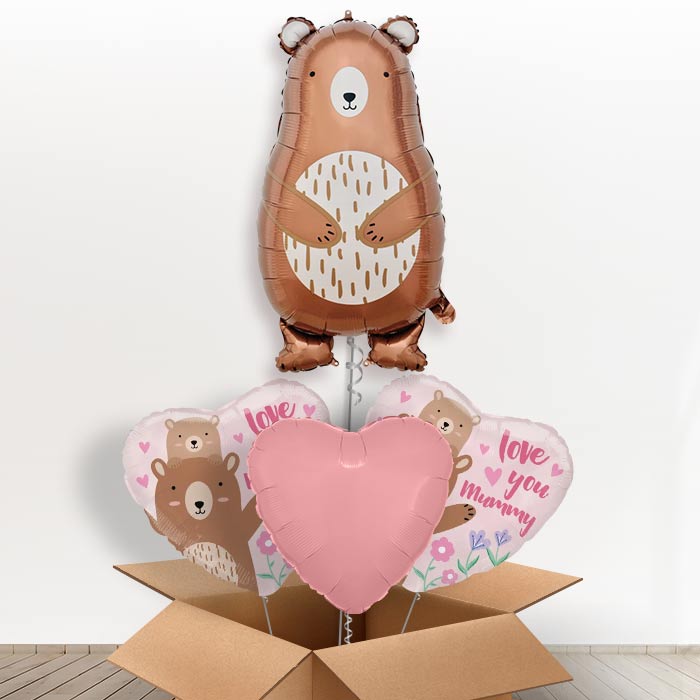 Mummy Bear Helium Balloon in a Box-1 x Giant Balloon and 2 Themed Balloons and 1 Plain Balloon 