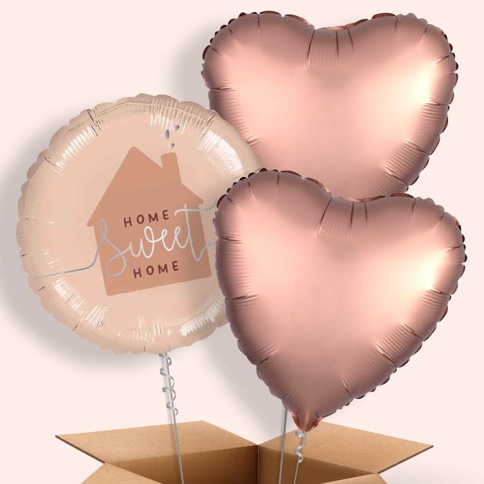 Rose Gold Home Sweet Home Helium Balloon in a Box - 3 Balloons | Party Save Smile