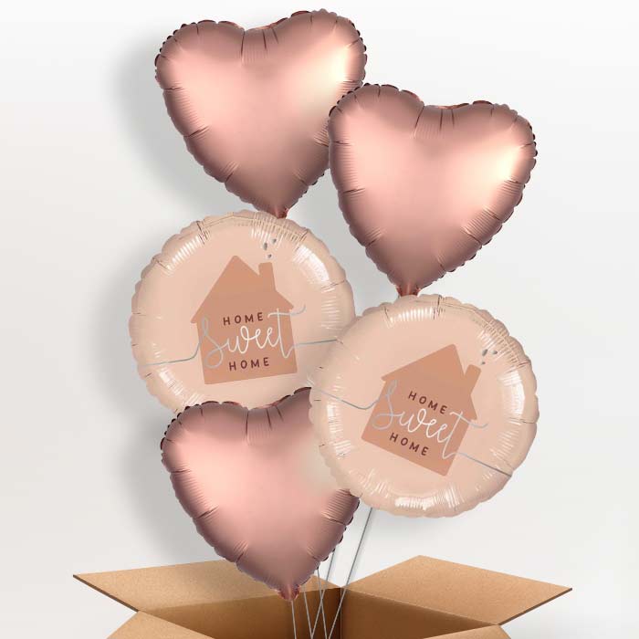 Rose Gold Home Sweet Home Helium Balloon in a Box - 5 Balloons | Party Save Smile