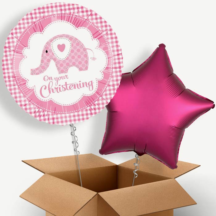 Christening (Pink Elephant) Helium Balloon Duo | Party Save Smile