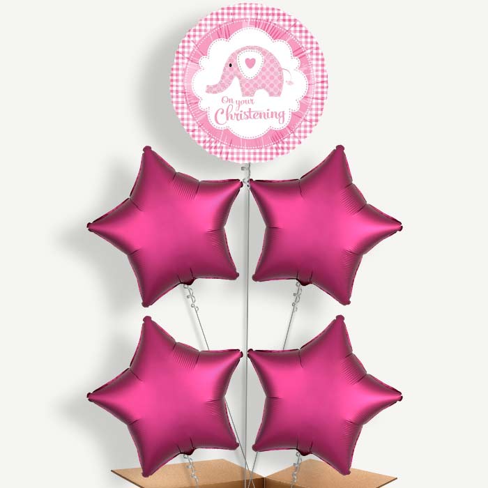 Christening Pink Elephant Helium Cluster Balloons | Party Save Smile