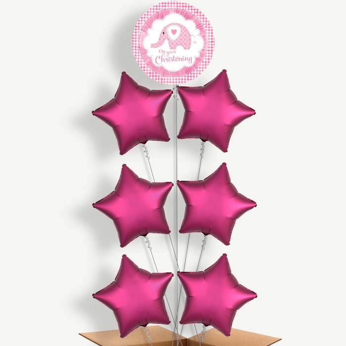 Christening Pink Elephant Helium Balloon Arrangement | Party Save Smile