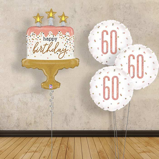 Rose Gold 60th Helium Balloon Bouquet - Themed Bouquet | Party Save Smile