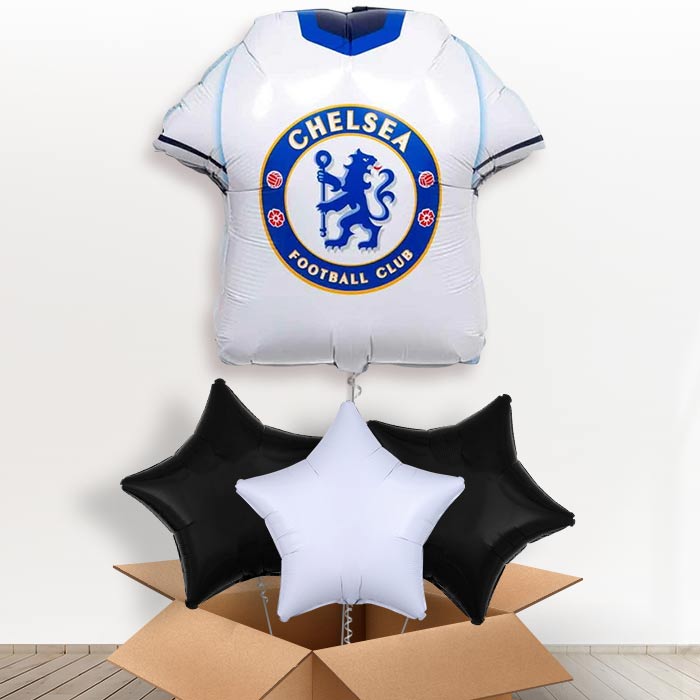 Chelsea Football Shirt Helium Balloon in a Box - with 3 Plain Balloons | Party Save Smile