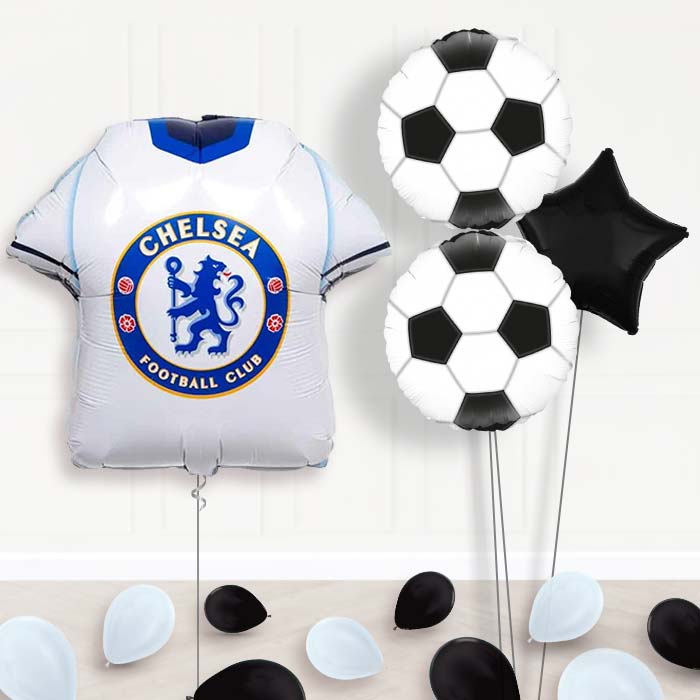 Chelsea Football Shirt Balloon Bouquet Delivery-Giant Balloon + 2 Themed Balloons + 1 Plain Balloon + Mini Balloons 