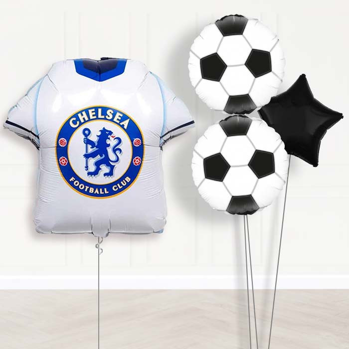 Chelsea Football Shirt Balloon Bouquet Delivery-Giant Balloon + 2 Themed Balloons + 1 Plain Balloon 