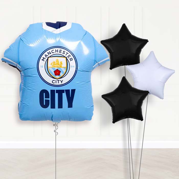 Manchester City Football Shirt Balloon Bouquet Delivery - 1 x Giant Balloon with Plain Bouquet | Party Save Smile