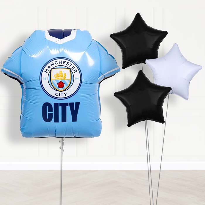 Manchester City Football Shirt Balloon Bouquet Delivery - 1 x Giant Balloon with Plain Bouquet | Party Save Smile