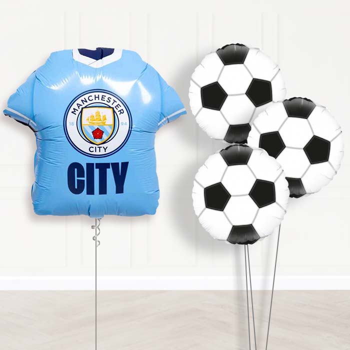 Manchester City Football Shirt Balloon Bouquet Delivery - 1 x Giant Balloon with Themed Bouquet | Party Save Smile