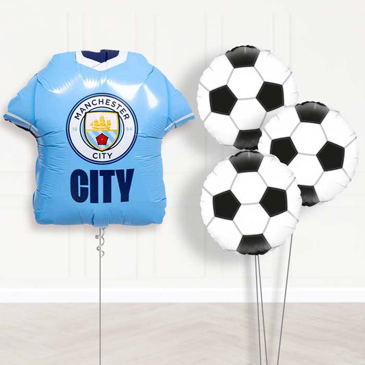 Manchester City Football Shirt Balloon Bouquet Delivery - 1 x Giant Balloon with Themed Bouquet | Party Save Smile