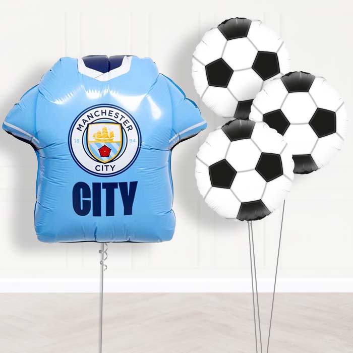 Manchester City Football Shirt Balloon Bouquet Delivery - 1 x Giant Balloon with Themed Bouquet | Party Save Smile