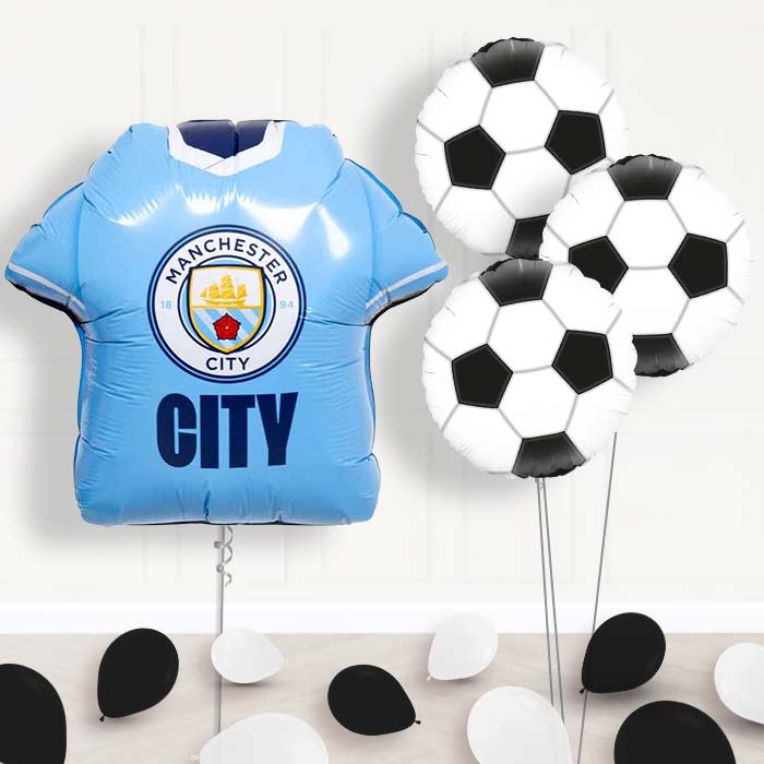 Manchester City Football Shirt Balloon Bouquet Delivery - 1 x Giant Balloon with Themed Bouquet and Latex | Party Save Smile