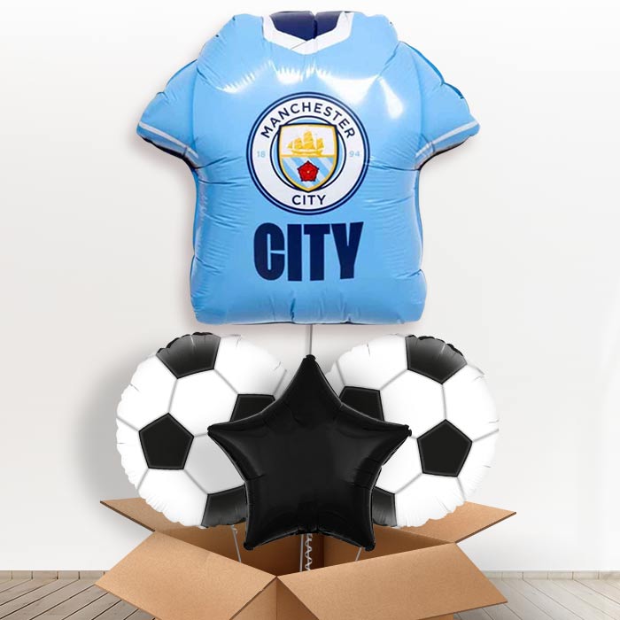 Manchester City Football Shirt Helium Balloon in a Box-1 x Giant Balloon and 2 Themed Balloons and 1 Plain Balloon 